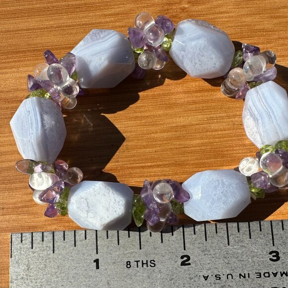 Pastel Blue Lace Agate Bracelet Stretchy - Picture 3 of 3
